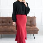 Długa satynowa spódnica Bordowy – Elysorae 4