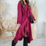 Sukienka z falbankami i paskiem Bordowy – Marivellea 1