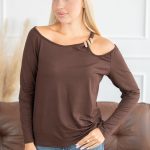 Bluzka asymetryczna damska Czekoladowy – Thavisse 2