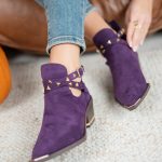 Botki na obcasie w szpic Fioletowy – Arlorya 2