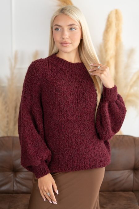 Sweter moherowy oversize Bordowy – Moirenne 5