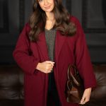 Płaszcz ze złotym guzikiem Bordowy – Calenya 2