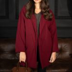 Płaszcz ze złotym guzikiem Bordowy – Calenya 4