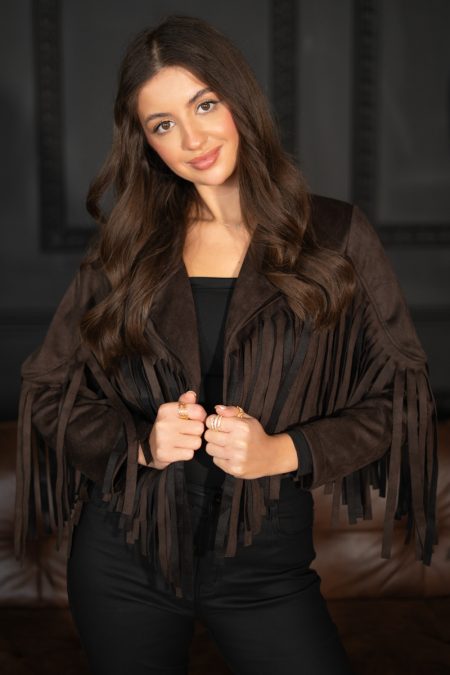 Ramoneska damska z frędzlami Czekoladowy – Zavriona 1