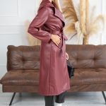 Płaszcz damski z eko skóry Bordowy – Feralyne 2