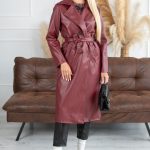 Płaszcz damski z eko skóry Bordowy – Feralyne 1