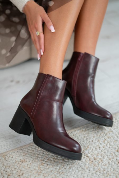 Sztyblety na grubym obcasie Bordowy – Irinelle 3