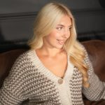 Sweter pepitka rozpinany Beżowy – Corivellea 4