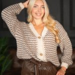 Sweter pepitka rozpinany Beżowy – Corivellea 3