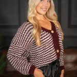 Sweter pepitka rozpinany Bordowy – Corivellea 2