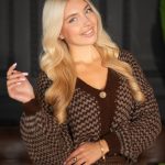 Sweter pepitka rozpinany Czekoladowy – Corivellea 2