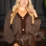 Sweter pepitka rozpinany Czekoladowy – Corivellea 1