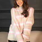 Sweter w paski oversize Beżowy – Melivane 1