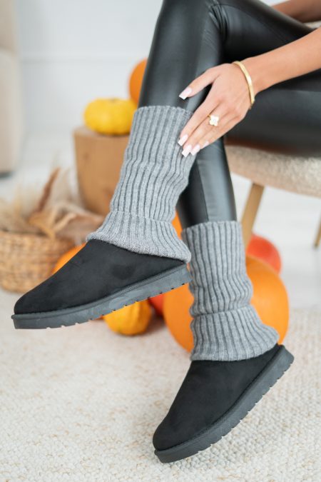 Niskie buty wsuwane z barankiem Czarny – Lumirra 3