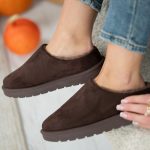 Niskie buty wsuwane z barankiem Czekoladowy – Lumirra 3
