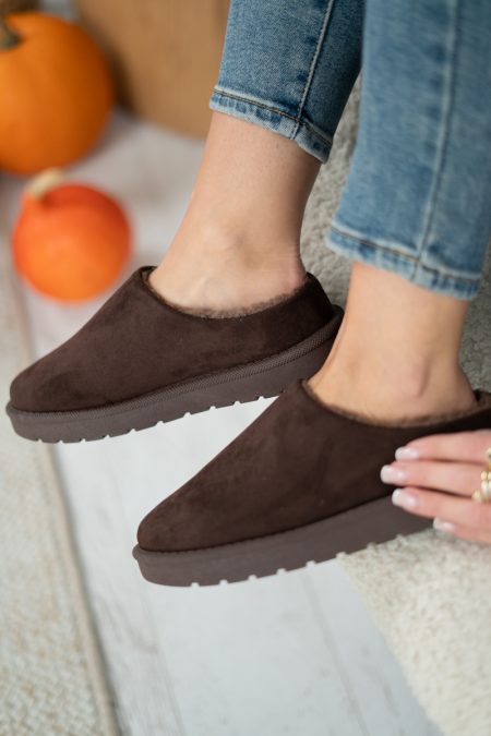 Niskie buty wsuwane z barankiem Czekoladowy – Lumirra 3