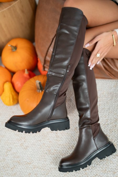 Długie elastyczne kozaki Czekoladowy – Selvianne 2