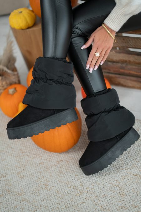 Śniegowce ocieplane na platformie z elastyczną kostką Czarny – Snolira 4