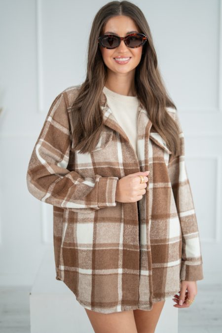 Koszula w kratę damska flanelowa Brązowy – Plaivora 2
