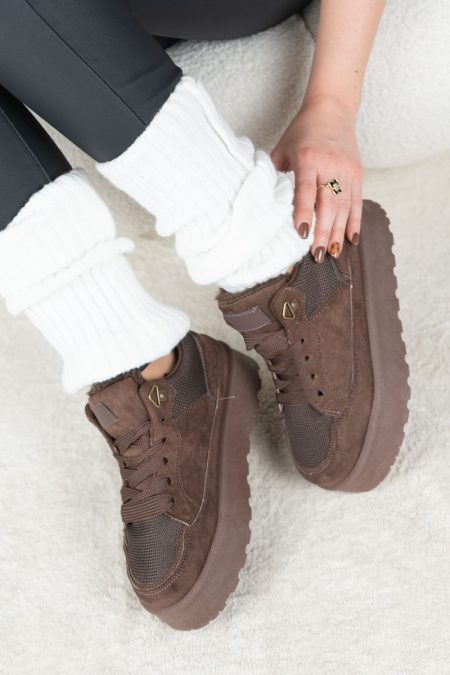 Sneakersy zimowe na grubej podeszwie Czekoladowe – Tarynne 1