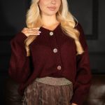 Sweter rozpinany w serek Bordowy – Orlissea 1