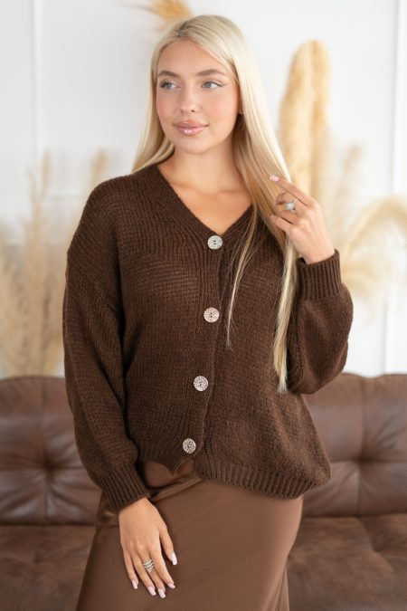 Sweter rozpinany w serek Czekoladowy – Orlissea 1