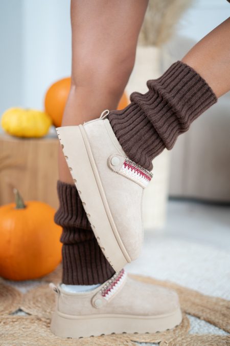 Śniegowce na platformie z paskiem boho Beżowy – Bohravine 1