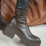 Botki na traperowej platformie Czekoladowy – Bravira 1