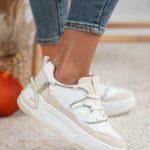 Sneakersy ze sznurówkami w cyrkonie Beżowy – Omivelle 1