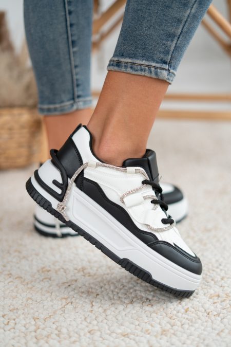 Sneakersy ze sznurówkami w cyrkonie Czarny – Omivelle 1