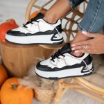 Sneakersy ze sznurówkami w cyrkonie Czarny – Omivelle 3