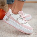 Sneakersy ze sznurówkami w cyrkonie Różowy – Omivelle 1
