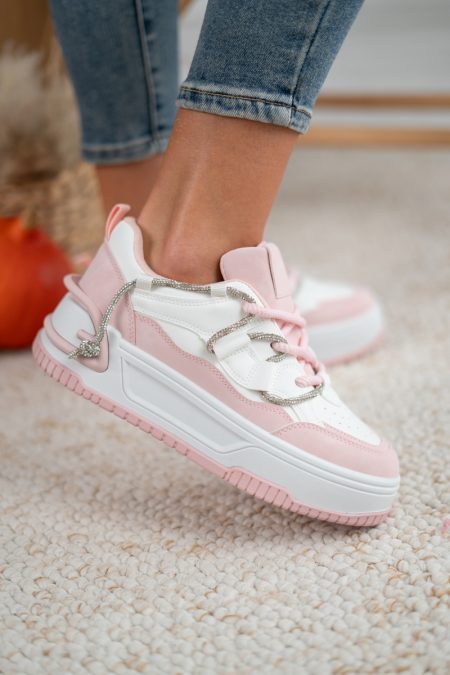 Sneakersy ze sznurówkami w cyrkonie Różowy – Omivelle 1