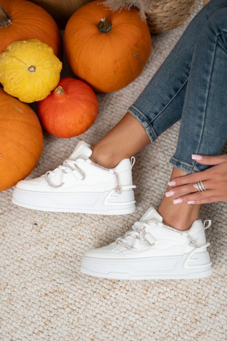 Sneakersy ze sznurówkami w cyrkonie Biały – Omivelle 1