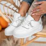 Sneakersy ze sznurówkami w cyrkonie Biały – Omivelle 2