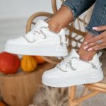 Sneakersy ze sznurówkami w cyrkonie Biały – Omivelle 4