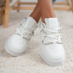 Sneakersy ze sznurówkami w cyrkonie Biały – Omivelle 3