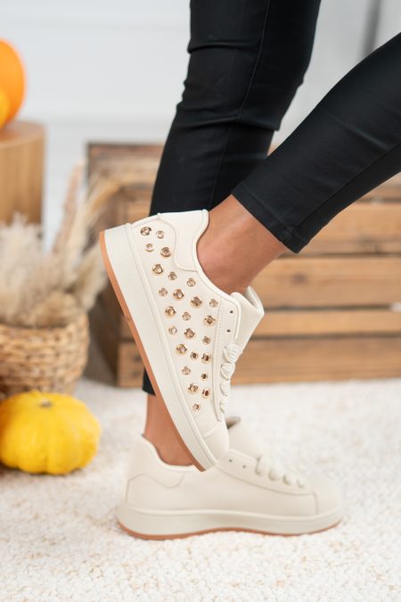 Sneakersy z ozdobnymi aplikacjami Beżowy – Valesira 1
