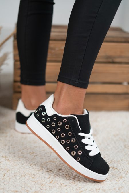 Sneakersy z ozdobnymi aplikacjami Czarny – Valesira 1