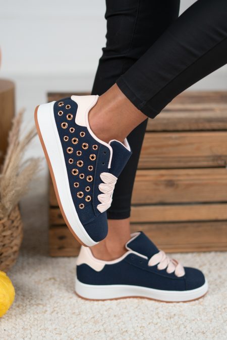 Sneakersy z ozdobnymi aplikacjami Granat – Valesira 1