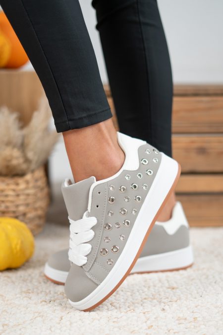Sneakersy z ozdobnymi aplikacjami Szary – Valesira 1