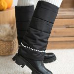 Kozaki damskie z wysoką cholewką i perełkami Czarny – Peravelle 1