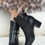 Eleganckie botki na słupku Czarne - Perynna 2