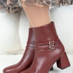 Eleganckie botki na słupku Bordowe - Perynna 2