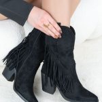 Botki kowbojki z frędzlami na słupku Czarne - Fayenelle 2