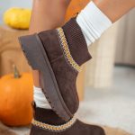 Niskie botki z obcasem na podeszwie Czekoladowy – Morivane 1