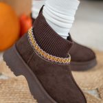 Niskie botki z obcasem na podeszwie Czekoladowy – Morivane 3