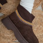 Niskie botki z obcasem na podeszwie Czekoladowy – Morivane 4