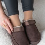 Klapki mule ocieplane Czekoladowy – Melyssa 1