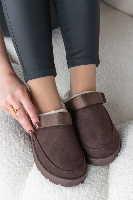 Klapki mule ocieplane Czekoladowy – Melyssa 1